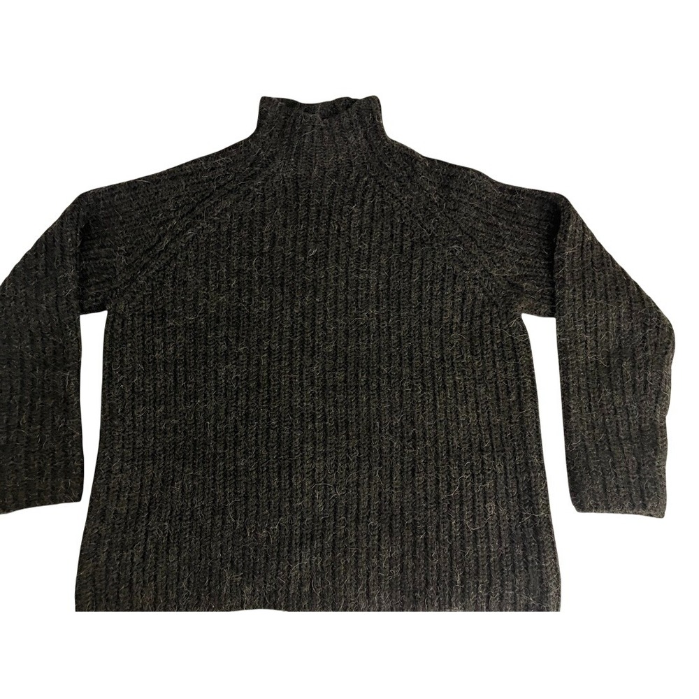 Lauren Ralph Lauren Wool Alpaca Blend Mock Neck Sweater Gray L Cozy Fisherman - Picture 1 of 6